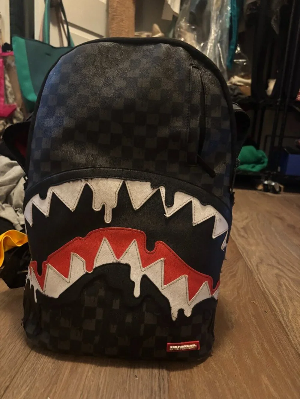Sprayground Shark Mouth Backpack Limited Edition Black Checkered